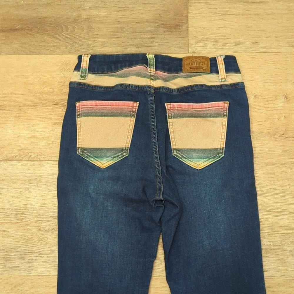 Women’s Dark Blue Boot Cut Jeans with Multicolor Pocket Detail - Picture 6 of 8